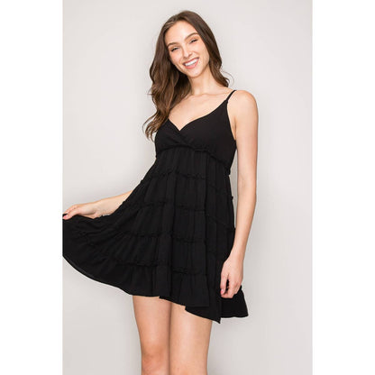 Sleeveless Tiered Ruffle Babydoll Flowy Mini Dress