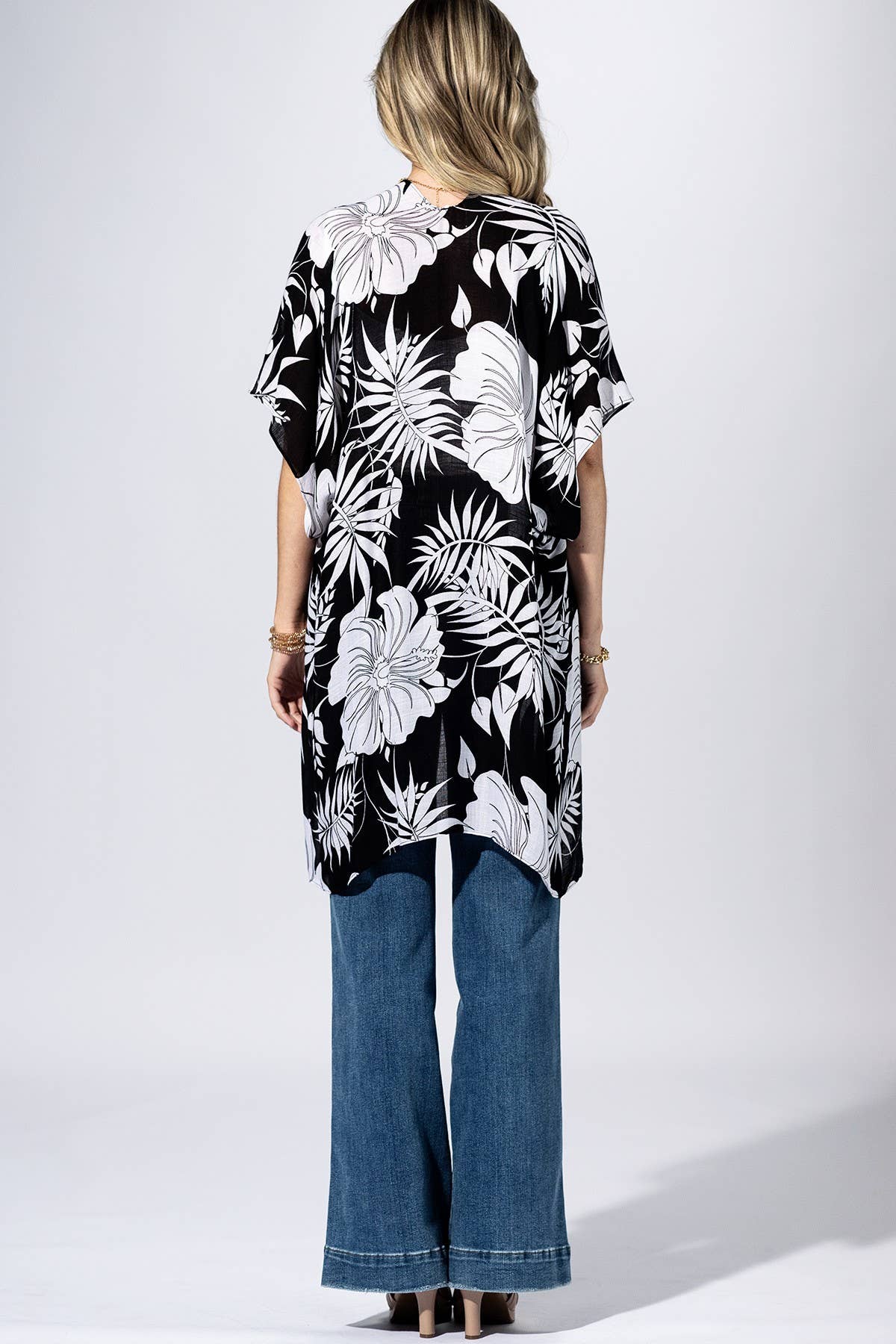 Onyx Tropical Leaf Kimono
