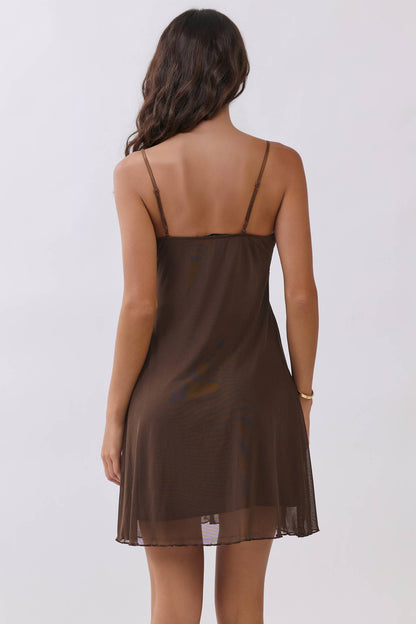 LD57015 - BABYDOLL LACE TRIMMED SLIP MINI DRESS