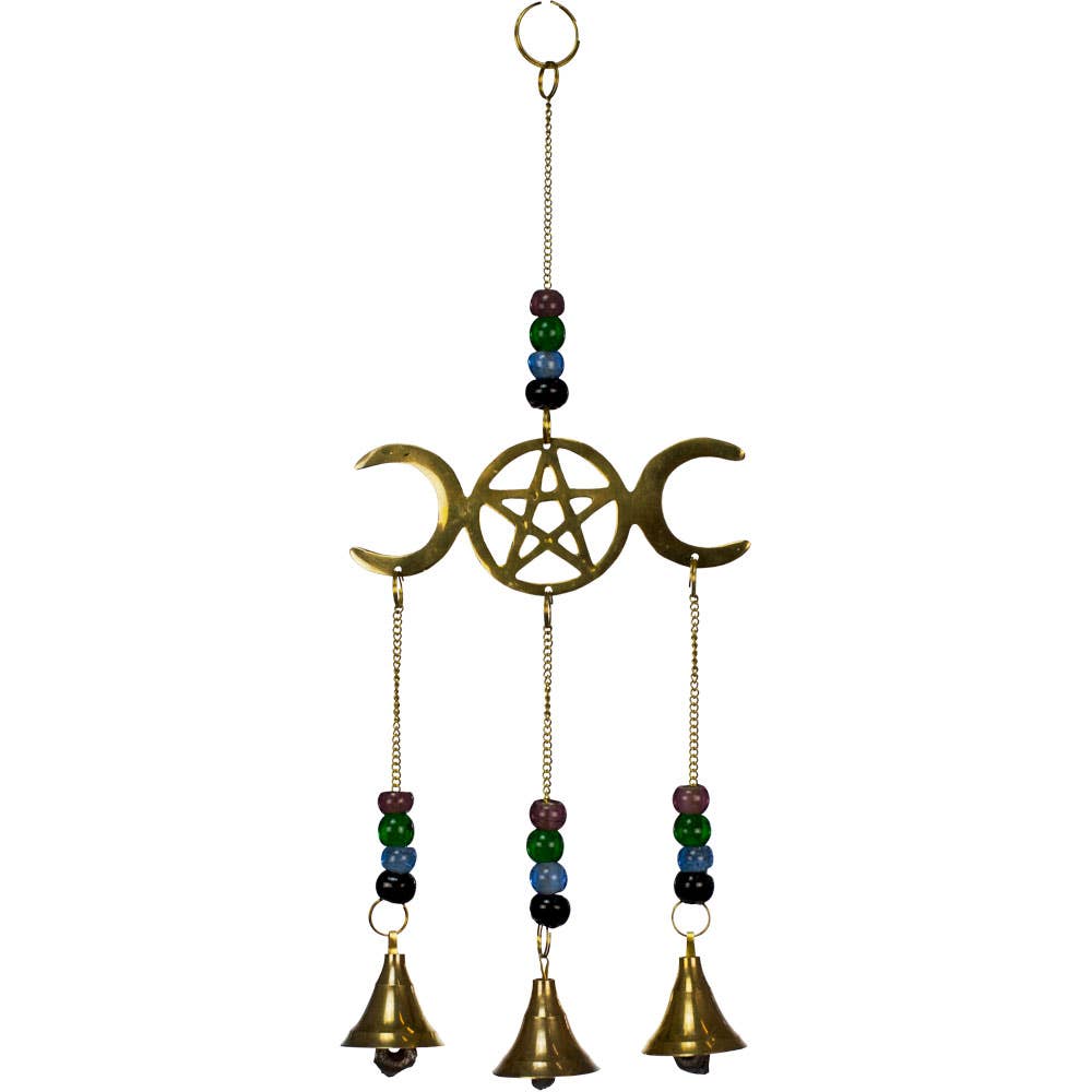 Triple Moon w/ Pentacle Brass Bell Chime -