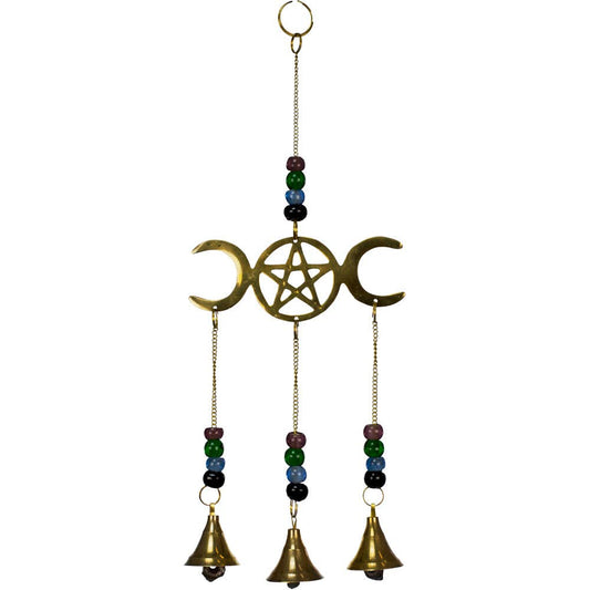 Triple Moon w/ Pentacle Brass Bell Chime