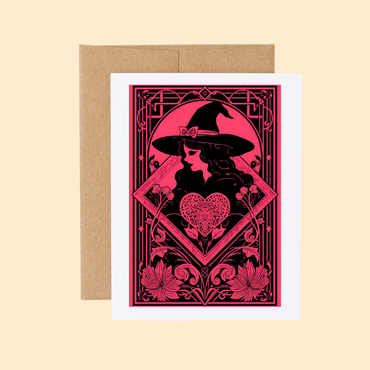 Hot Pink and Black Witchy Valentine Notecard