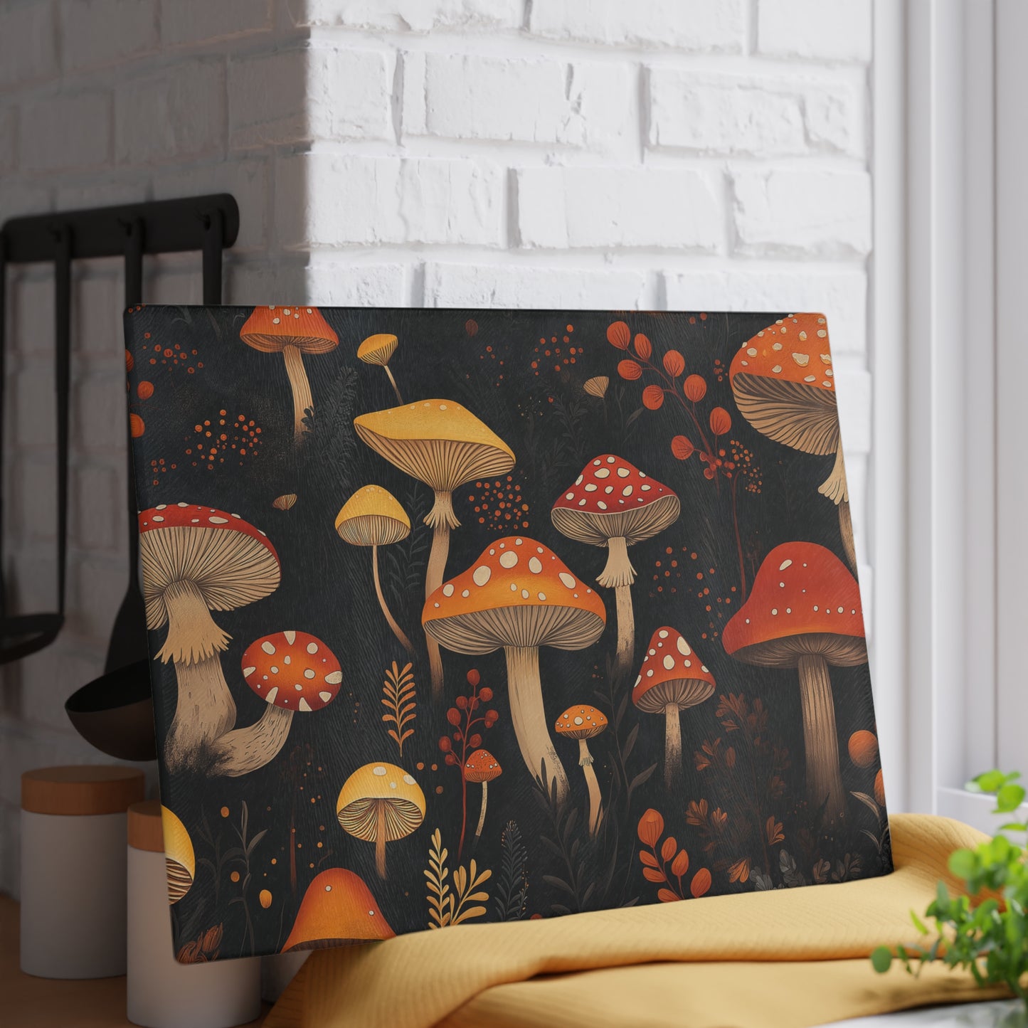 Mushrooms Glass Cutting Board