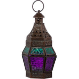 Turquoise & Purple Glass & Metal Lantern