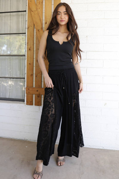 Lace Sided Wide Leg Pants
