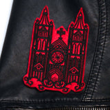 Gothic Cathedral Red and Black Embroidered Iron on Patch