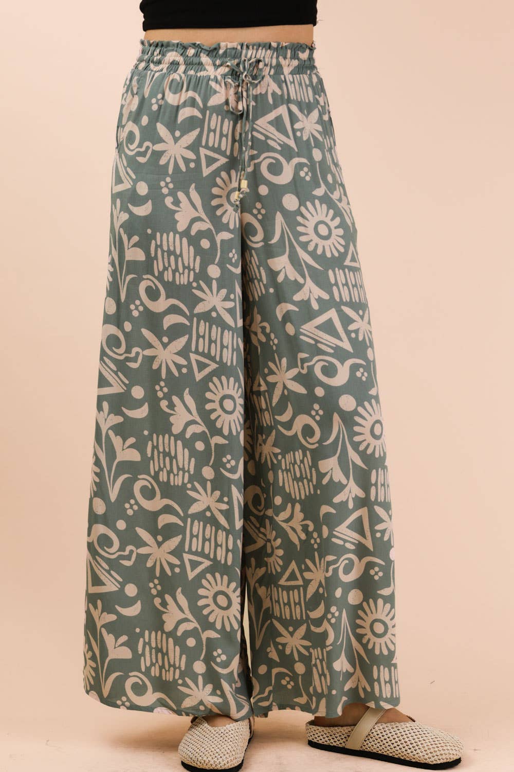 NP70715-Printed Wide Leg Long Pants