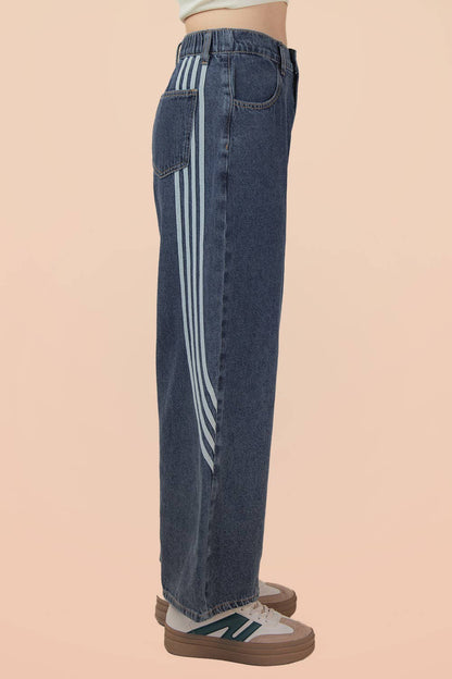 VJP90051-VERY JEAN Twill Tape Detail Washed Denim Pants