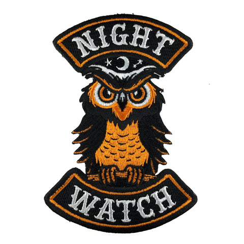 Night Watch Owl Halloween Biker Patch: Iron-on