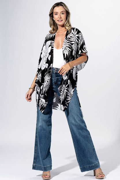 Onyx Tropical Leaf Kimono