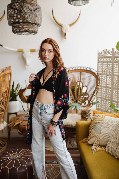 Anemone Embroidered Kimono