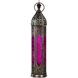 Pink & Clear Glass & Metal Tower Lantern