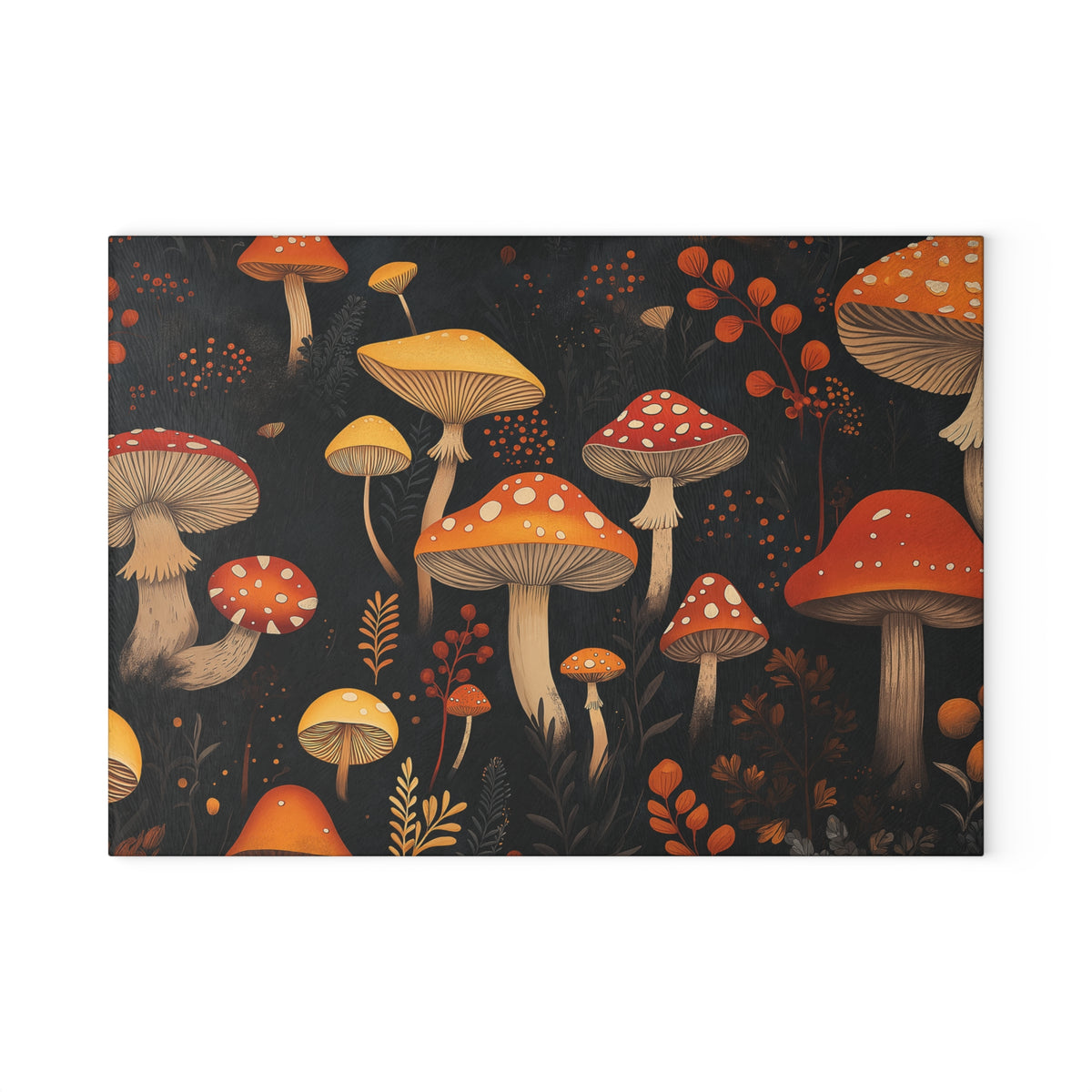 Mushrooms Glass Cutting Board