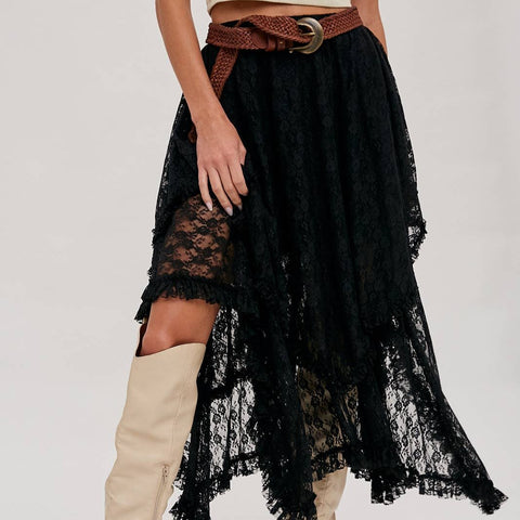 Lace Tier Midi Skirt