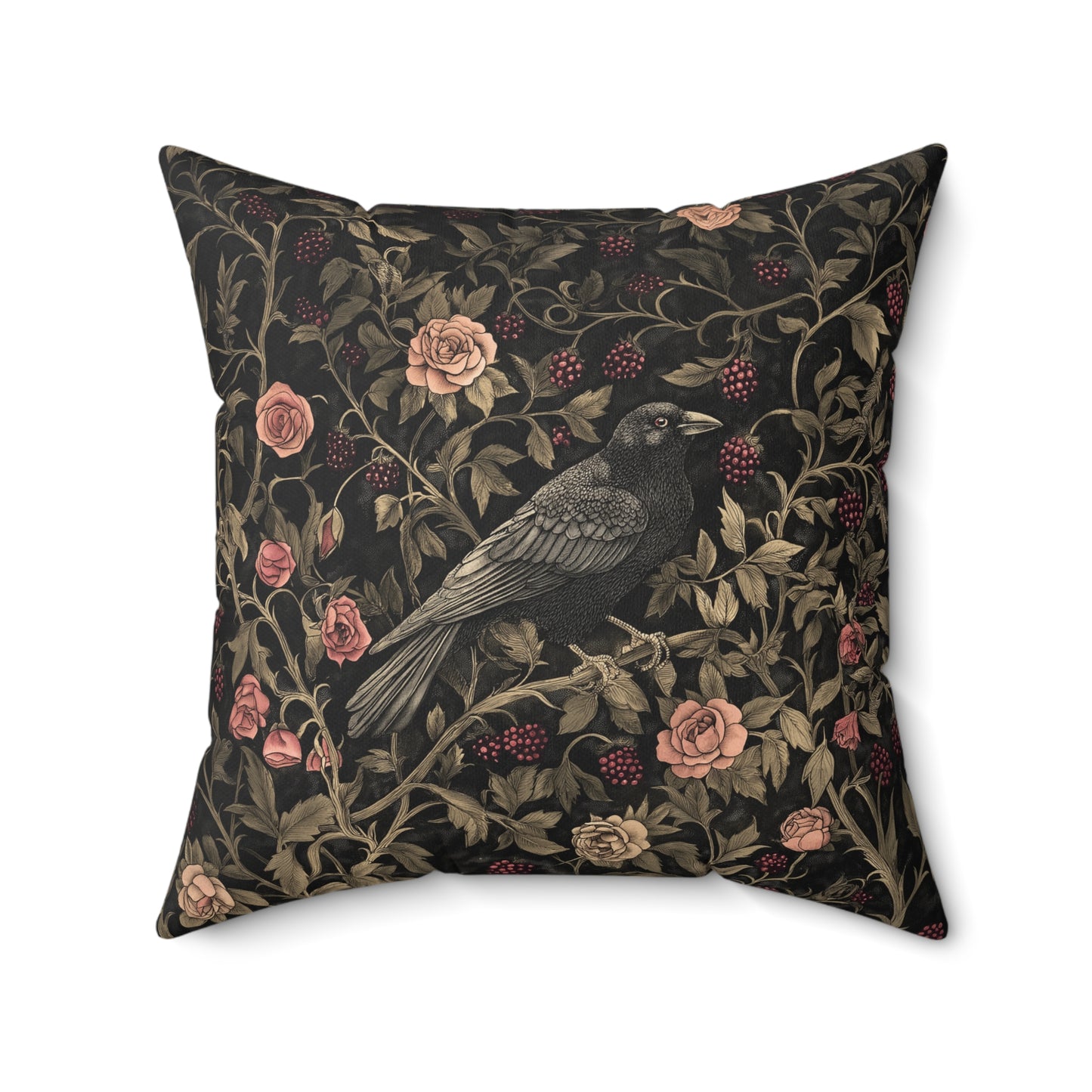 Crow In the Garden Spun Polyester Square Pillow