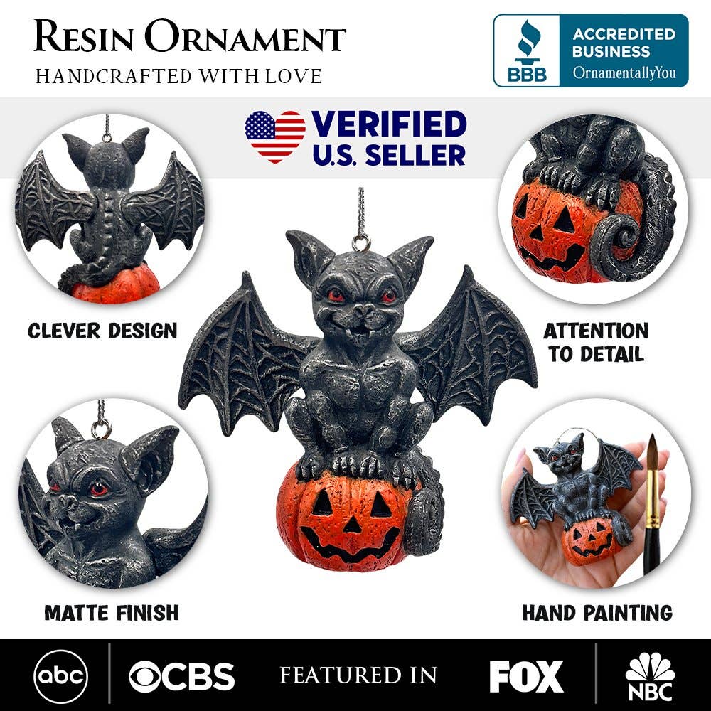 Spooky Gargoyle on a Pumpkin Ornament