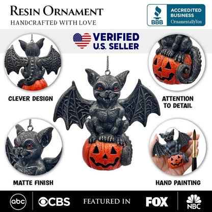 Spooky Gargoyle on a Pumpkin Ornament