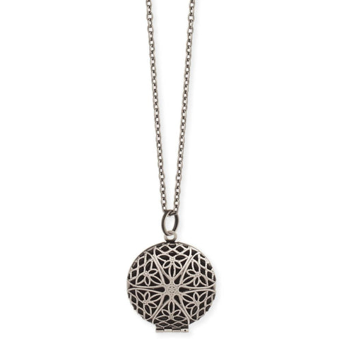 Silver Filigree Round Diffuser Locket Long Necklace