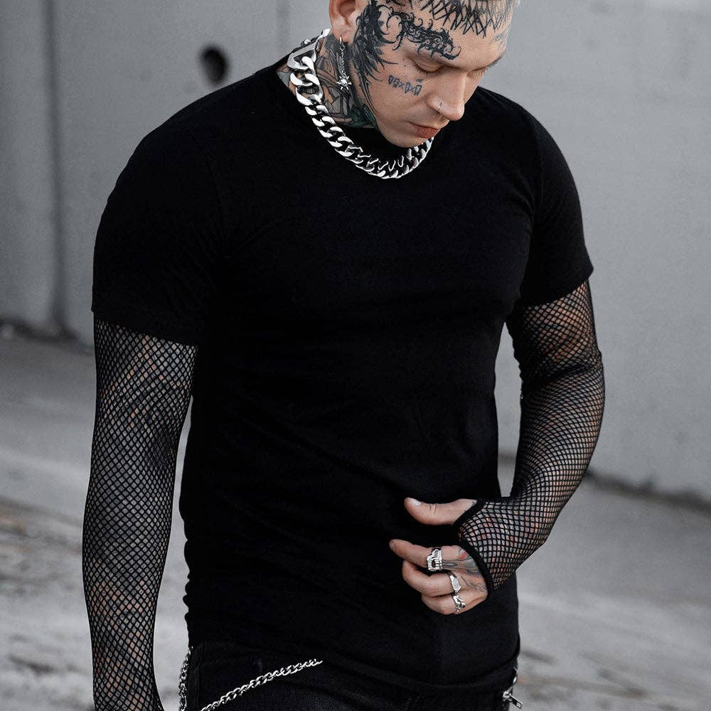 Graveyard Goth Fishnet Sleeve Shirt