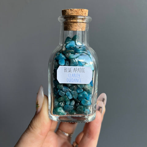 Blue Apatite Crystal Gemstone Chip Jar