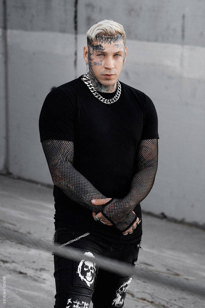 Graveyard Goth Fishnet Sleeve Shirt