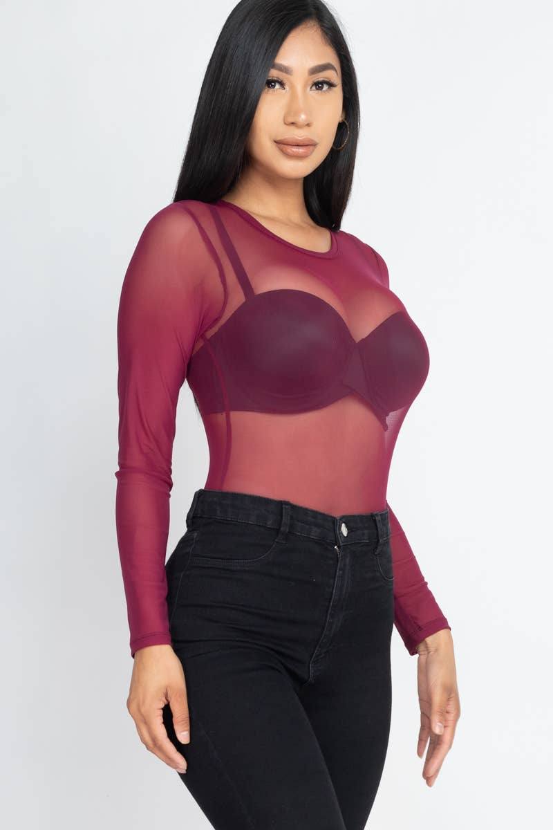 Mesh Sheer Long Sleeve Bodysuit