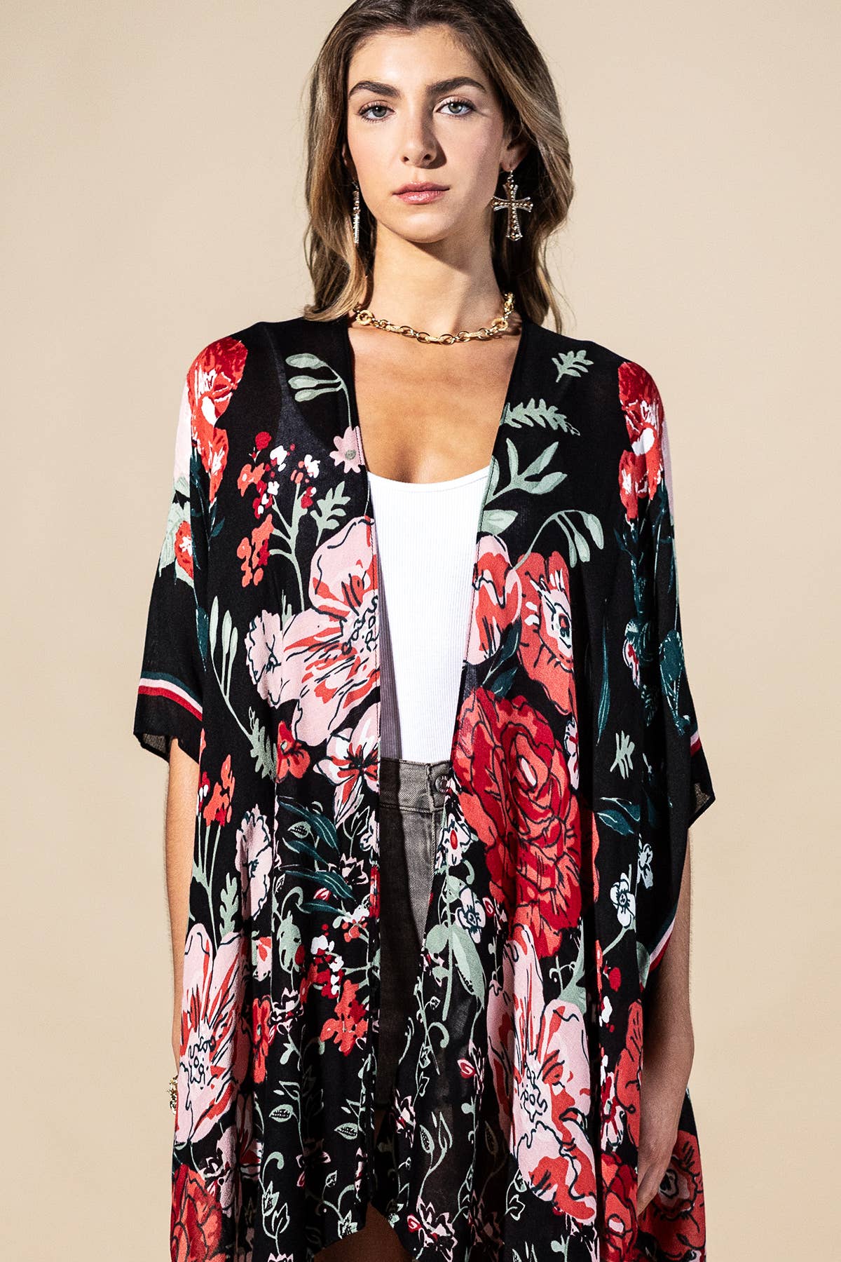 Red Flower Garden  Kimono