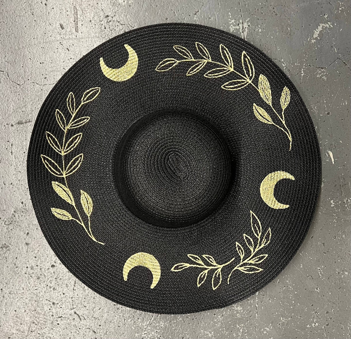 Gold Fern Moon Floppy Sun Hat XL Brim