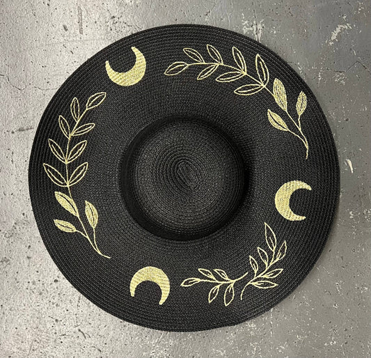 Gold Fern Moon Floppy Sun Hat XL Brim