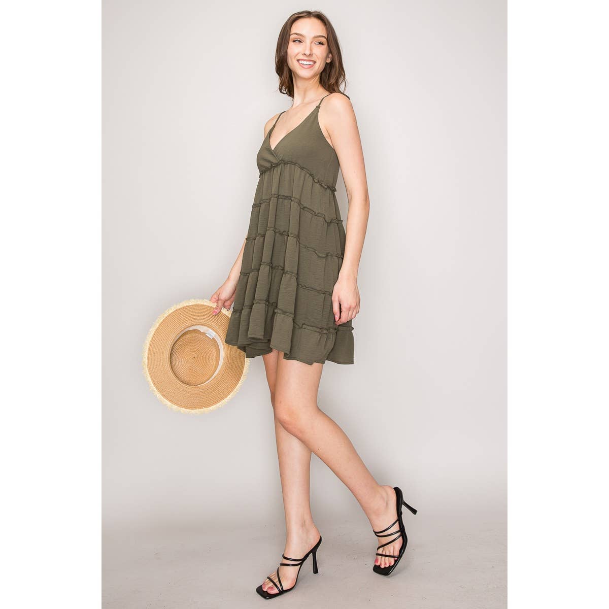 Sleeveless Tiered Ruffle Babydoll Flowy Mini Dress