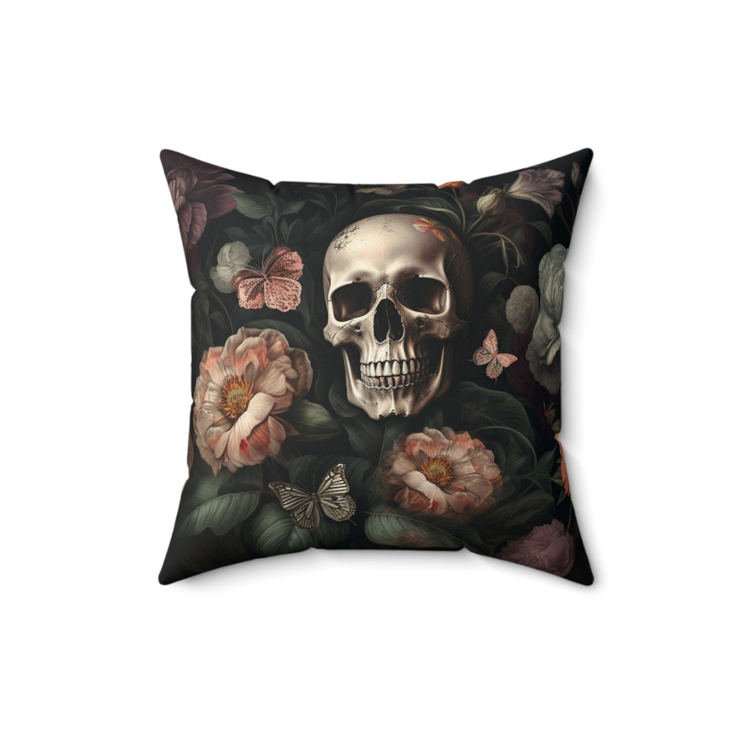 Floral Skull Spun Polyester Square Pillow