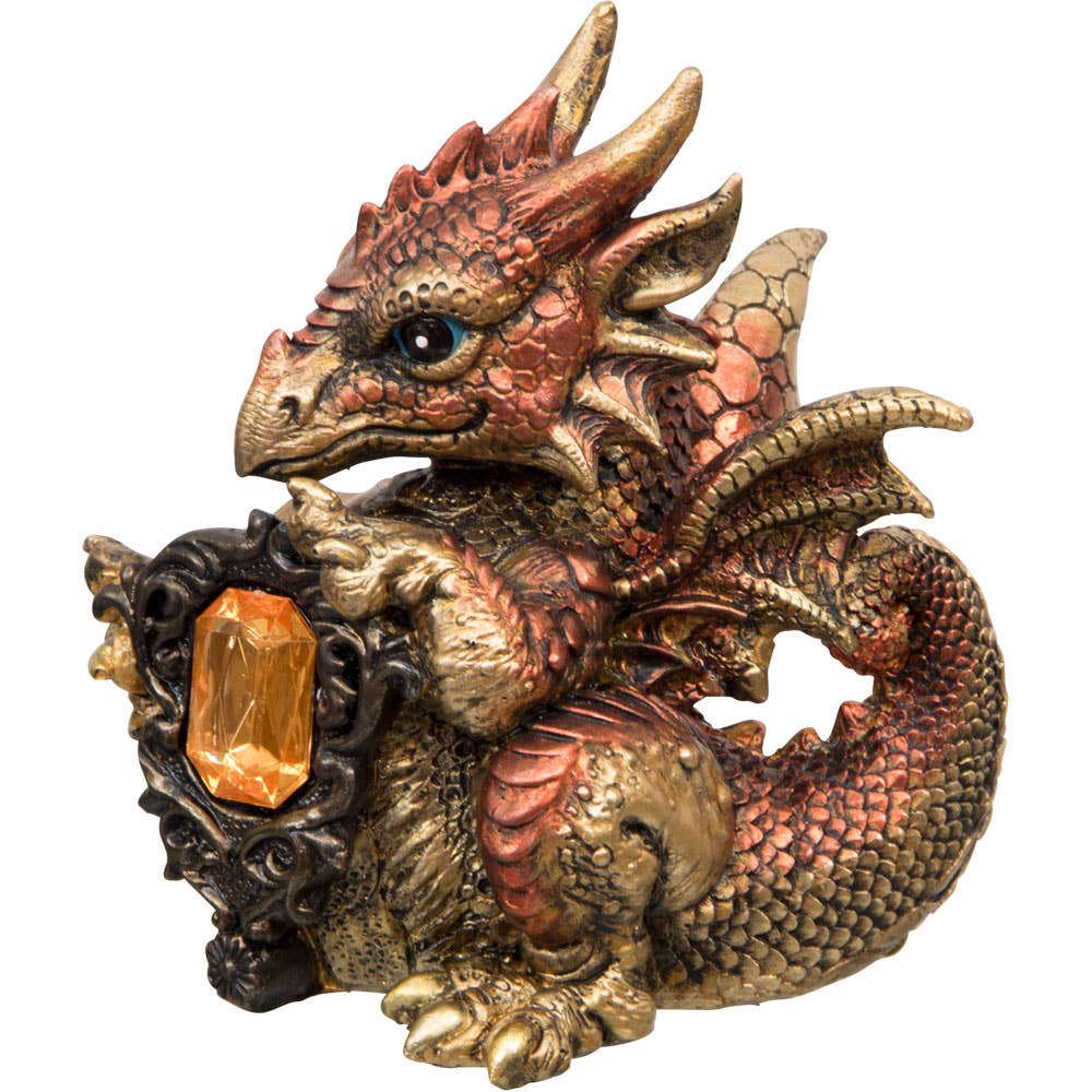 Baby Copper Dragon Figurine w/Gem