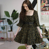 Lace Waist Daisy Print Dress