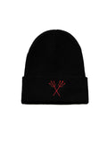 Double Pitchforks Embroidered Black Beanie Hat