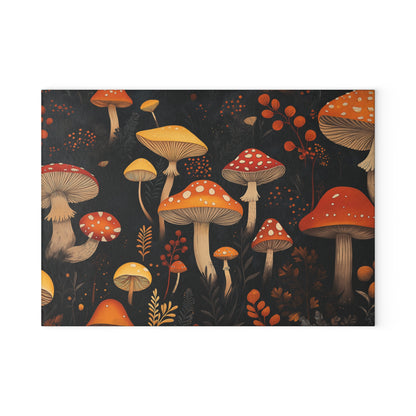 Mushrooms Glass Cutting Board