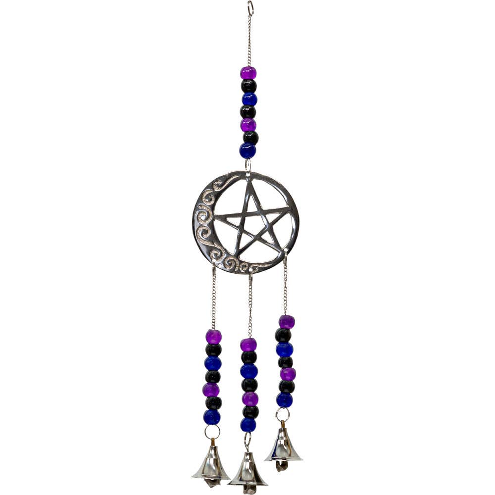 Pentacle & Moon w/ Beads Brass Bell Chime