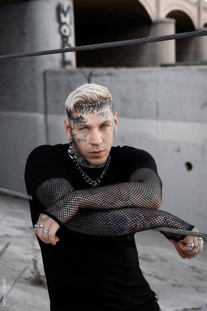 Graveyard Goth Fishnet Sleeve Shirt