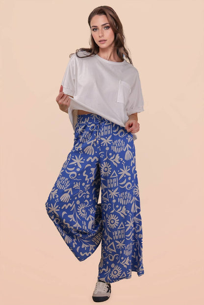 NP70715-Printed Wide Leg Long Pants