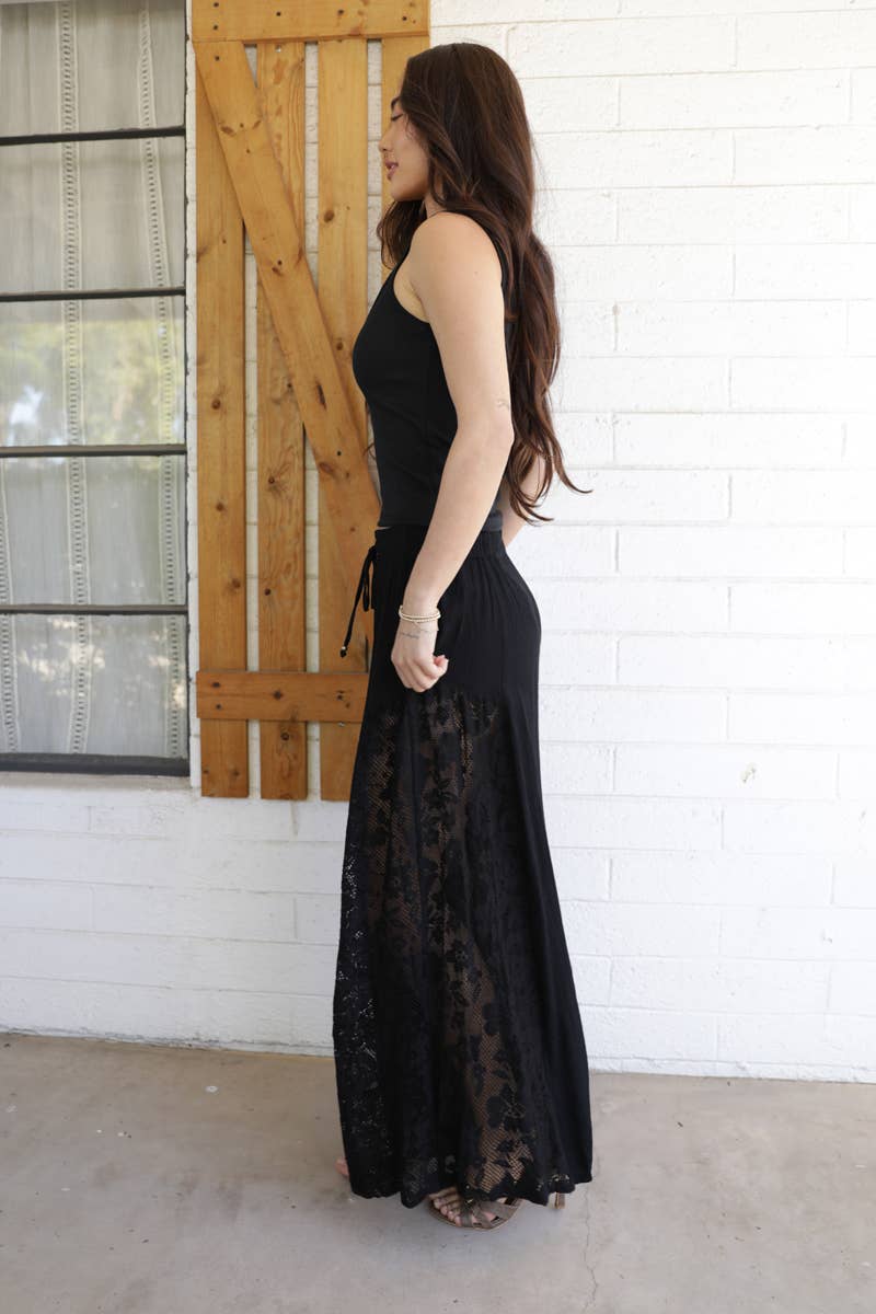 Lace Sided Wide Leg Pants