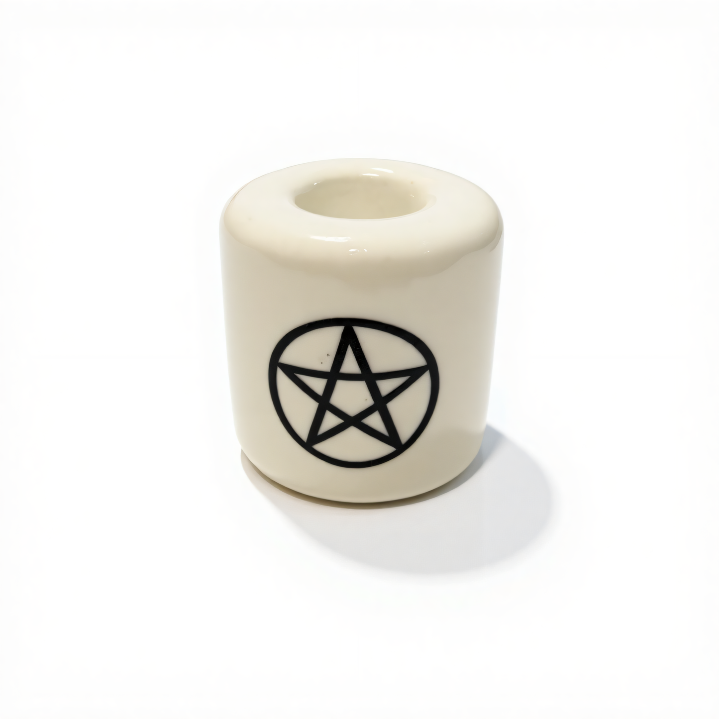 Ceramic Candle Holder White with Black Pentacle (Pack of 5)