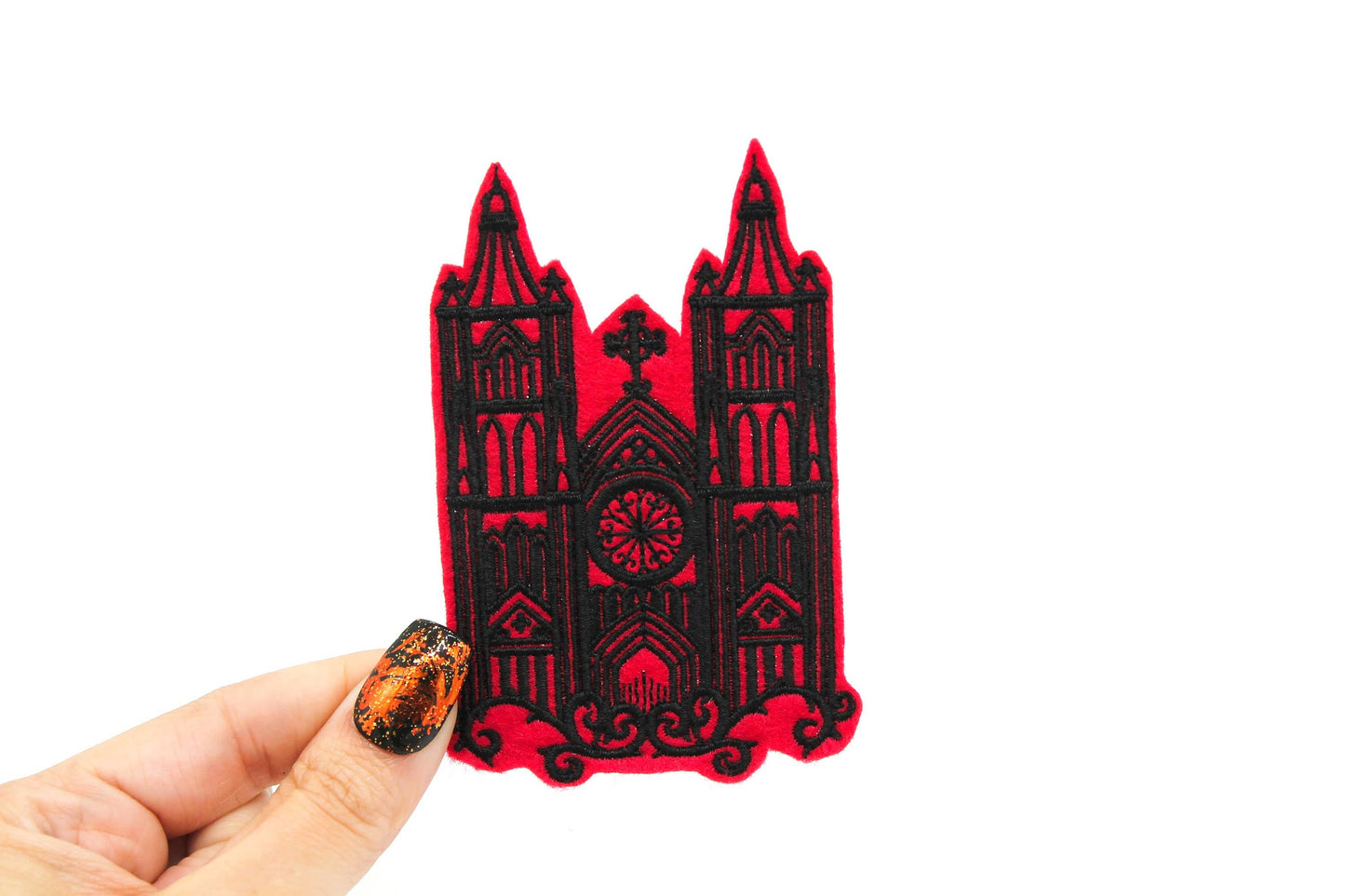 Gothic Cathedral Red and Black Embroidered Iron on Patch