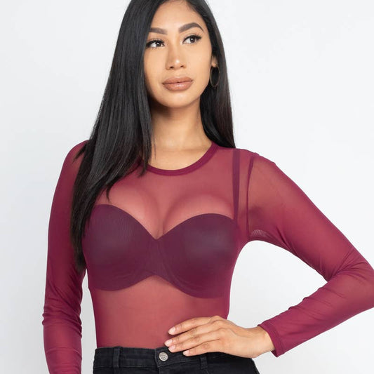 Mesh Sheer Long Sleeve Bodysuit