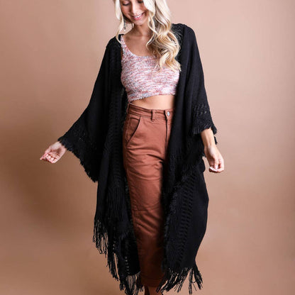 Open Work Frayed Border Bohemian Ruana