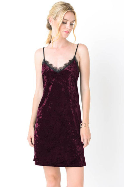 Lace Trim Velvet Slip Dress