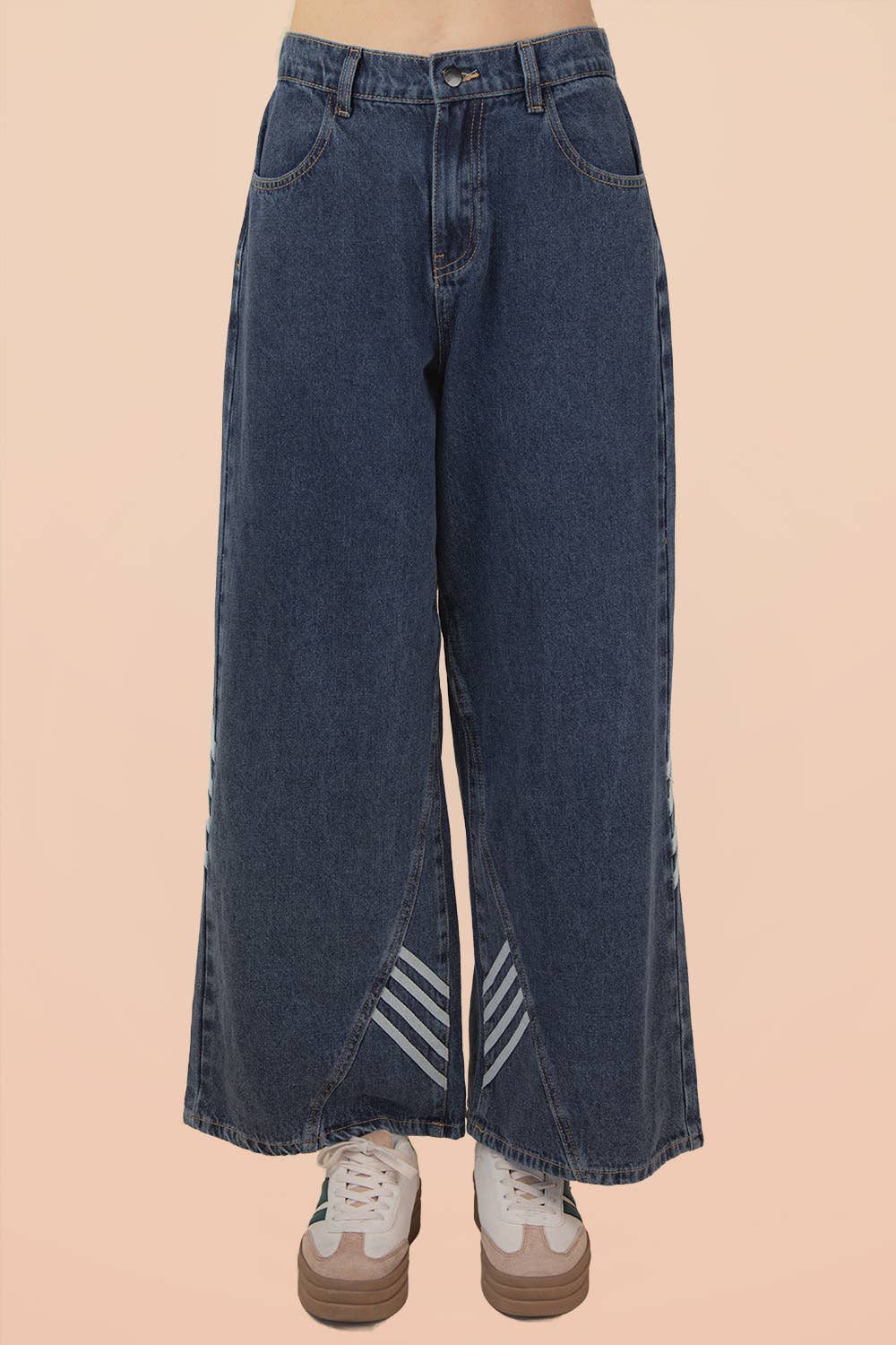 VJP90051-VERY JEAN Twill Tape Detail Washed Denim Pants