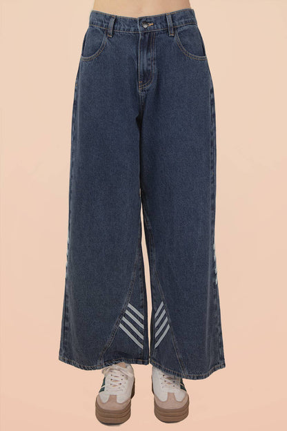 VJP90051-VERY JEAN Twill Tape Detail Washed Denim Pants