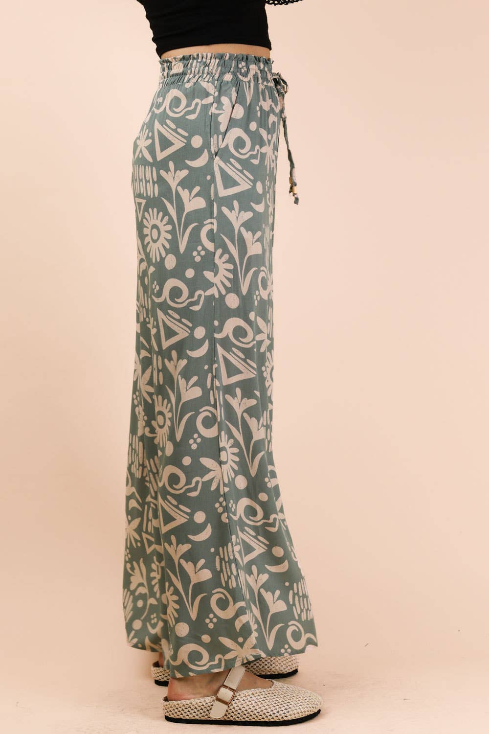NP70715-Printed Wide Leg Long Pants