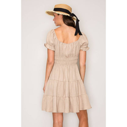 Short Sleeve Peasant 3 Tier Mini Dress