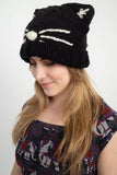 Knit Kitty Cat Pure Acrylic Embroidered Unisex Beanie Hat