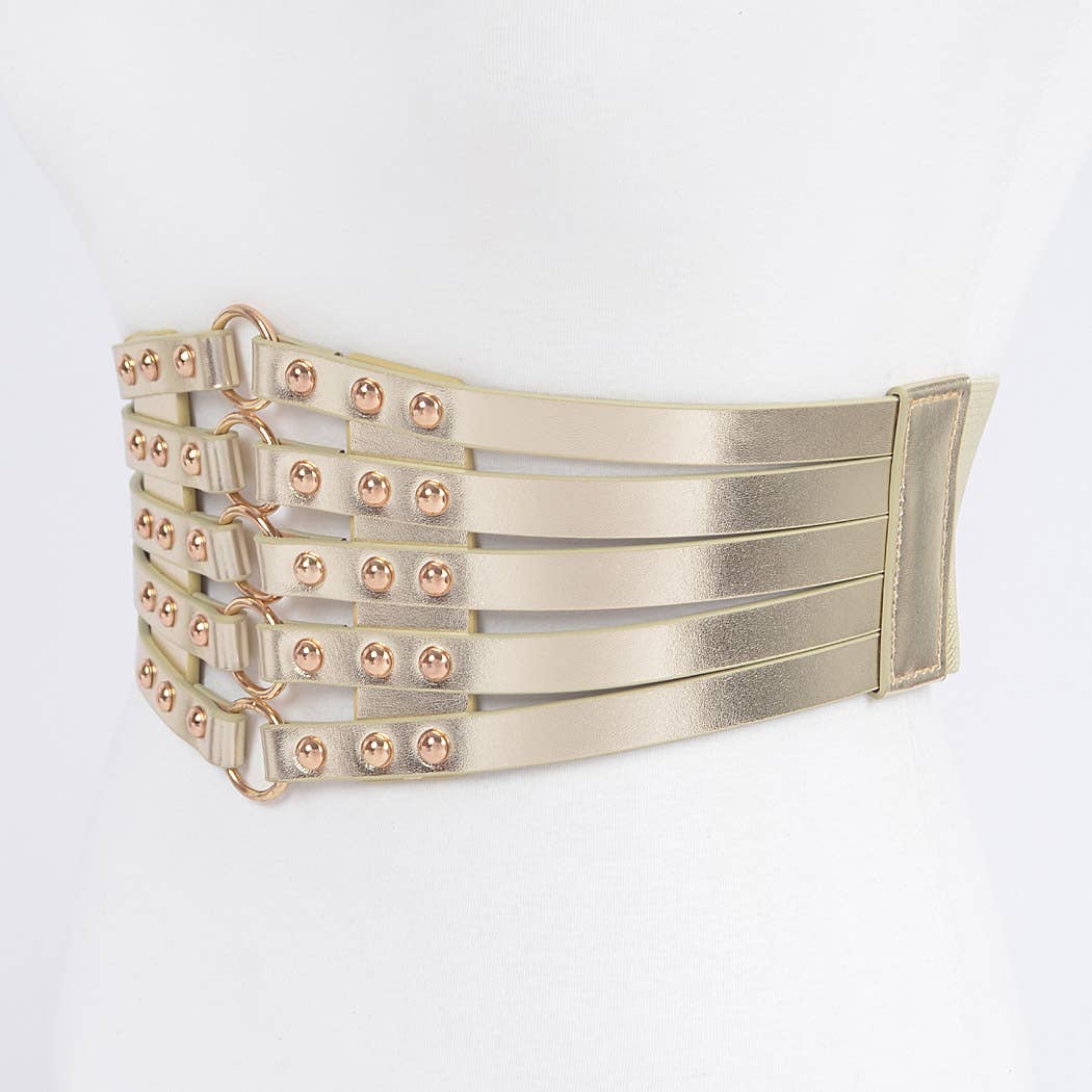 Metallic PU Metal Studded Corset Plus Size Elastic Belt